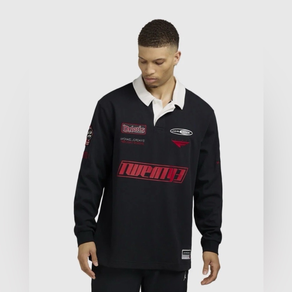Jordan Men's Black Graphic Rugby Shirt with White Collar